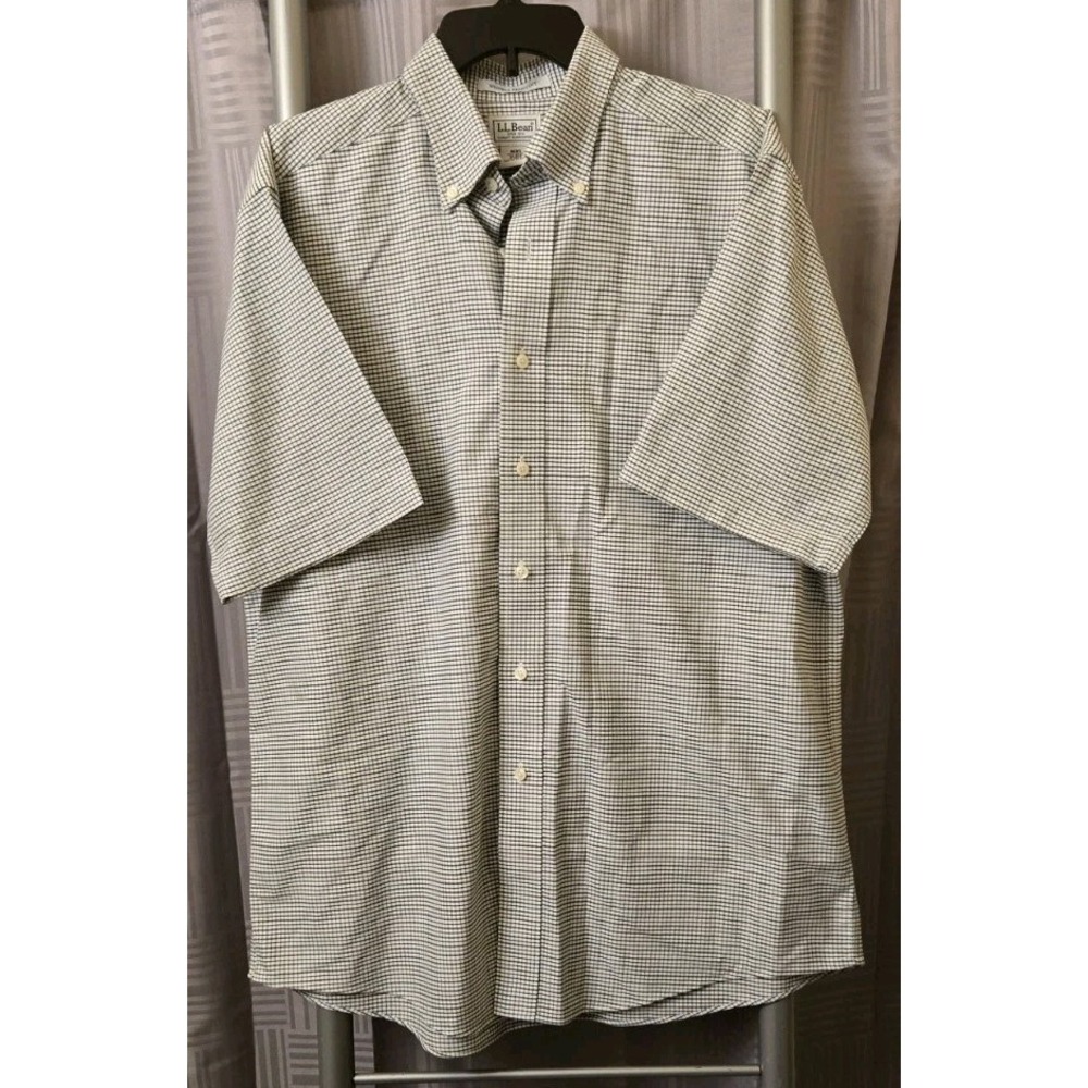 LL Bean‎ Shirt Men Large Black White Checked 16 44 Button Up Wrinkle Resistant